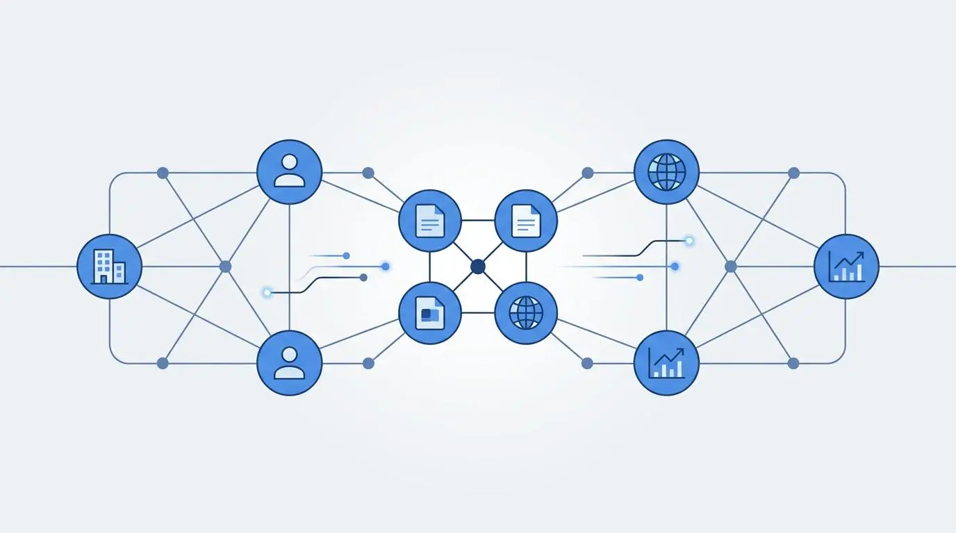 Digital nodes connecting brand entity data for tracking brand mentions across AI platforms.