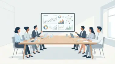Corporate meeting analyzing digital charts on ethics of micro-targeting and customer segmentation strategies.