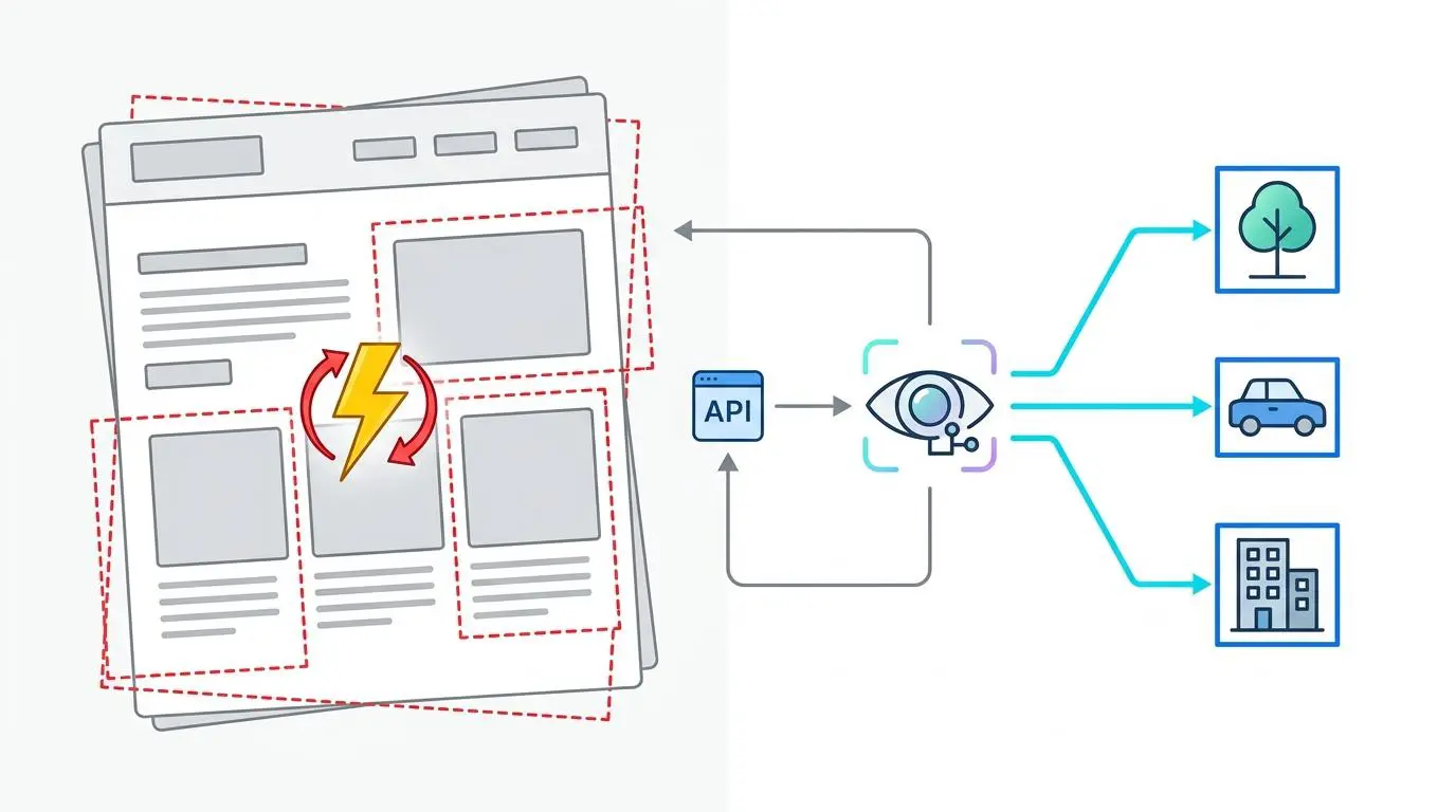 Automated CLS monitoring: API vision AI detects layout shifts with bounding boxes.