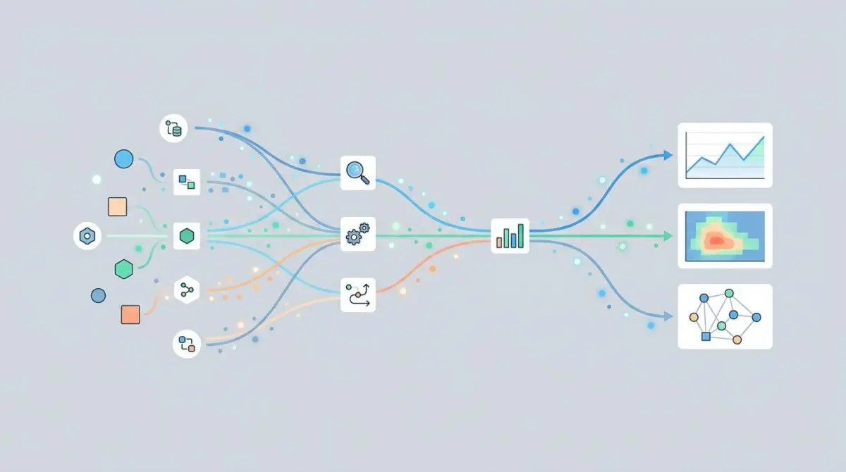 Diagram showing modern observability tools for cloud-native applications like data visualization and AI analysis.