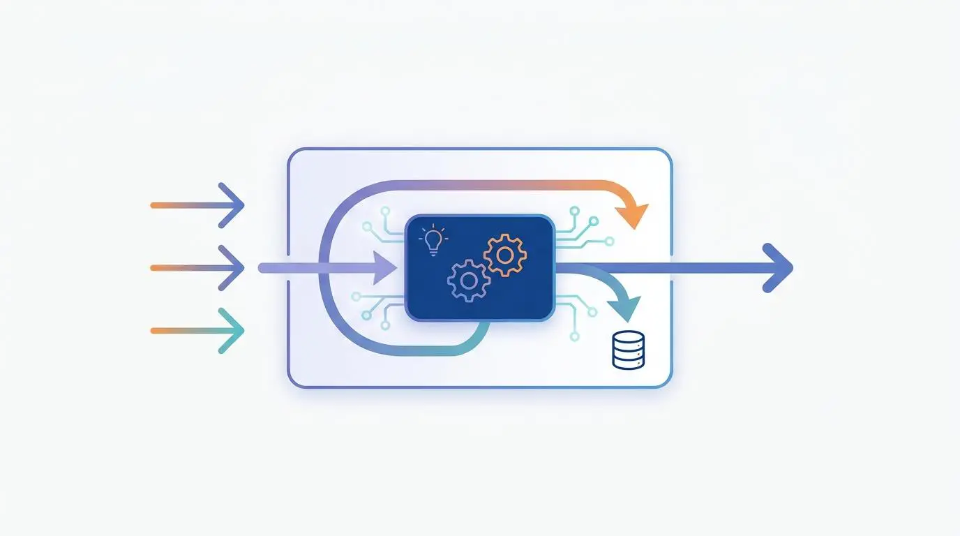 Cloudflare worker V8 isolate intercepts requests, processing them with gears and a lightbulb, then outputs data.