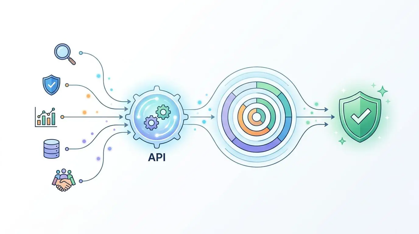 API processing data for consensus scoring and third-party corroboration in content marketing.