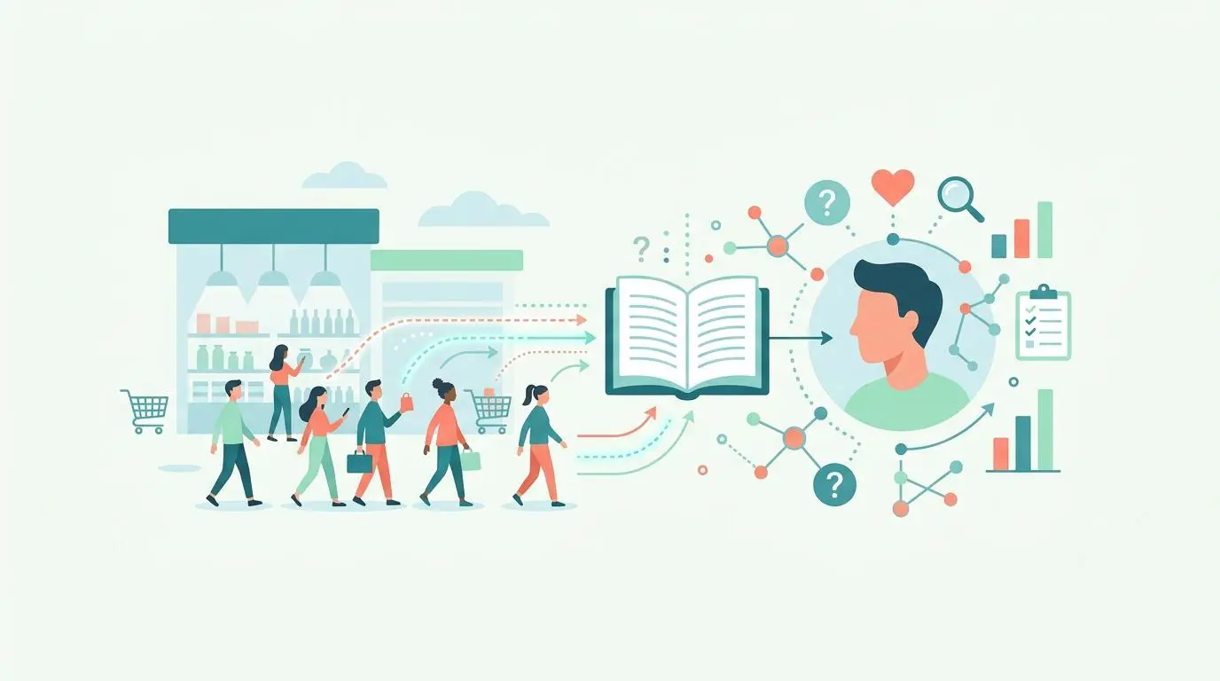 People shopping and data visualization representing consumer experience research for fraud prevention.