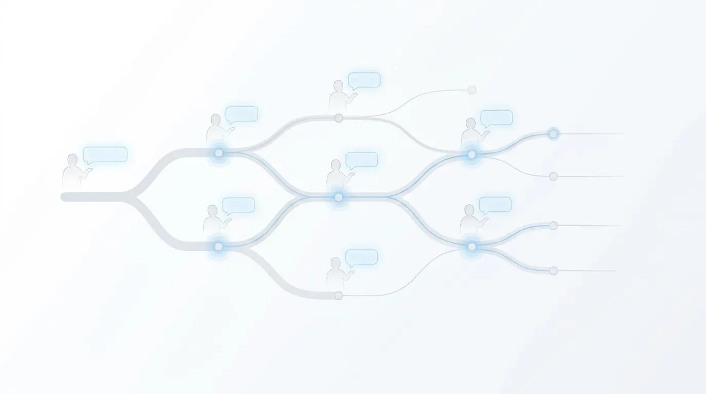 Conversational ghost query synthetic dialogue tree mapping, impacting zero-click searches.