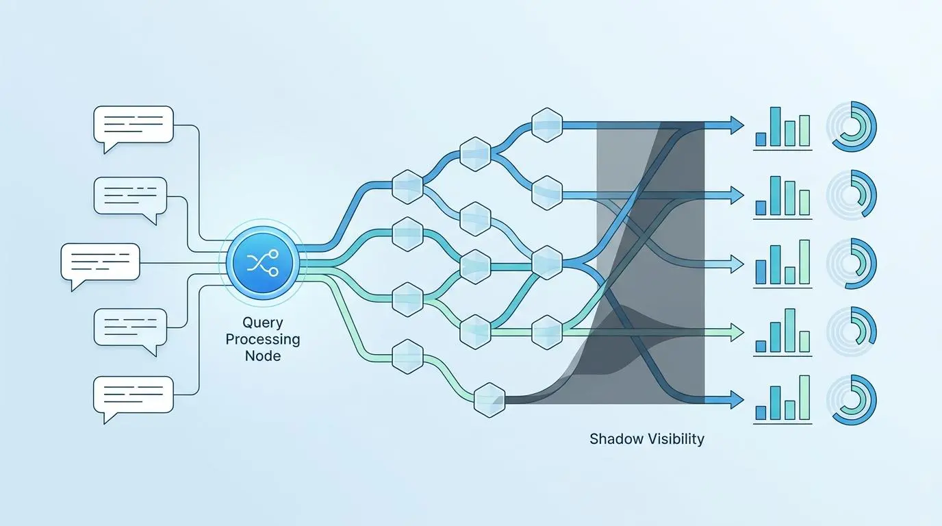 Diagram showing conversational query mapping for shadow visibility attribution.