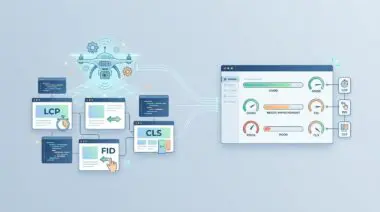 Automated monitoring dashboard displaying LCP, FID, and CLS Core Web Vitals.