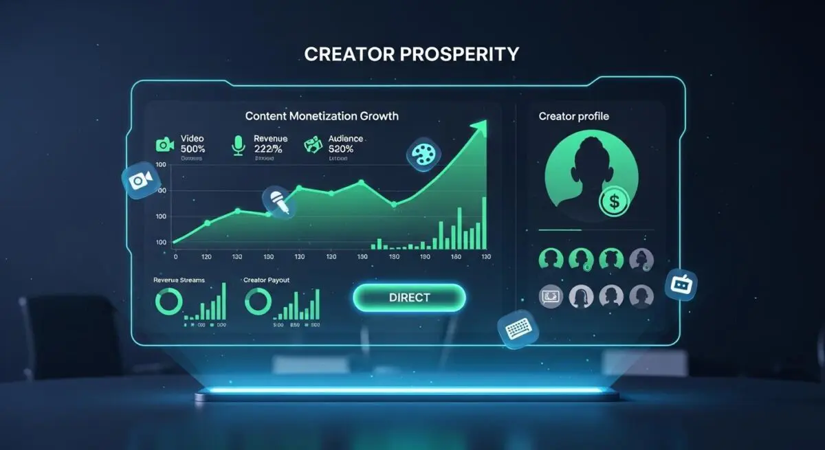 Dashboard showing content monetization growth with charts and creator profile for the Creator Economy.