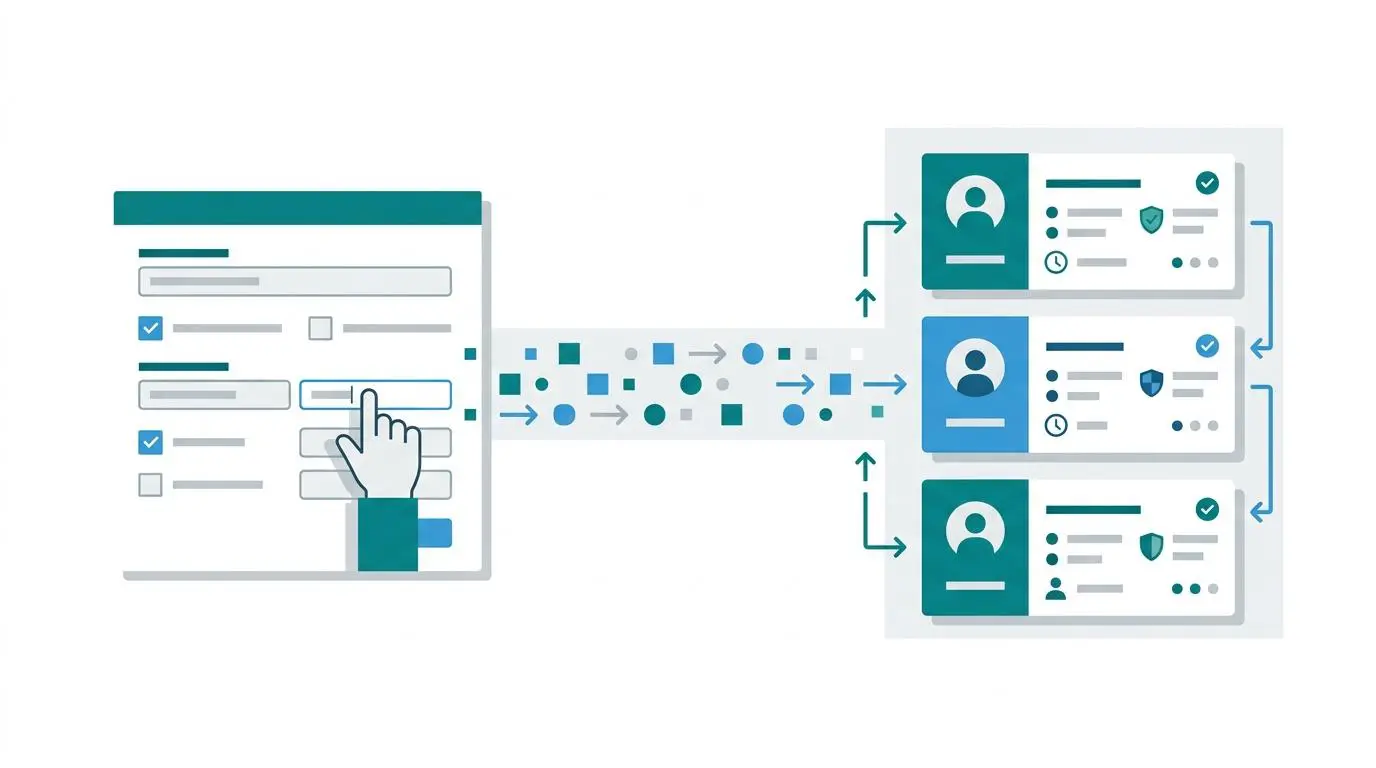 Form data entry feeding into customer account profiles for churn prediction.