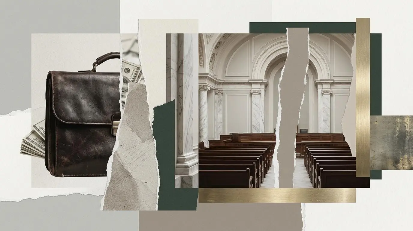 Briefcase full of cash in a legislative hall, representing arguments against extreme wealth concentration.