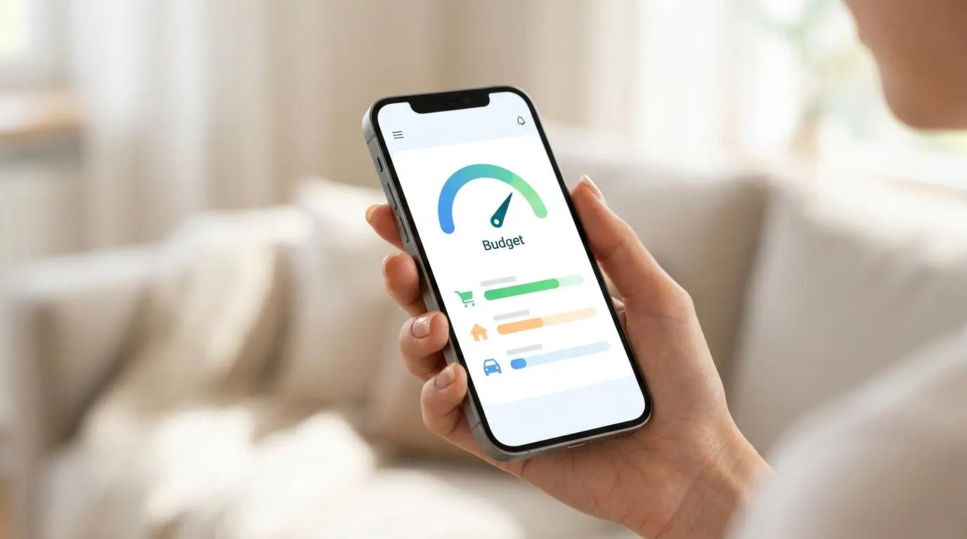 Person using a digital budget tracking app on a smartphone for financial strategies.