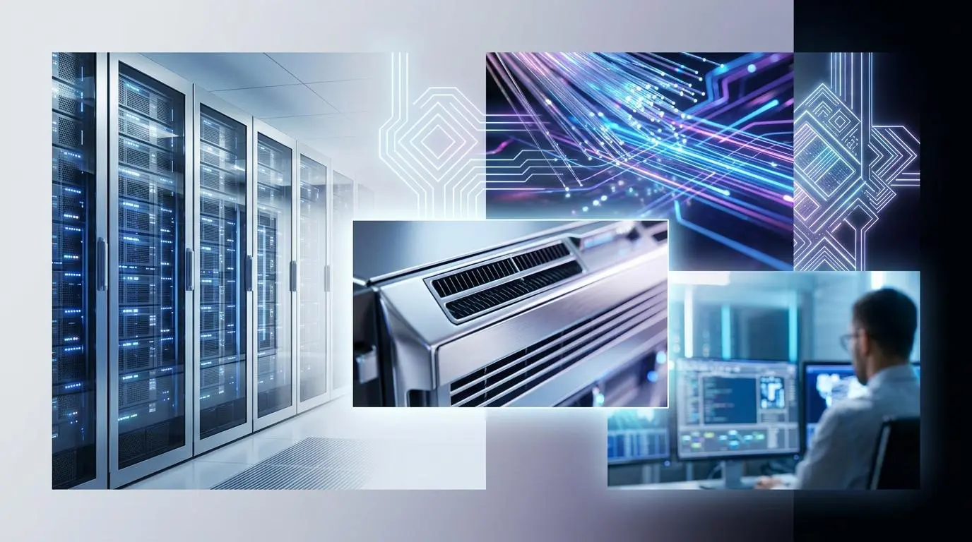 Editorial collage showcasing a server farm, fiber optics, and a technician at work, relevant to the richest criminals in history and billionaire status.