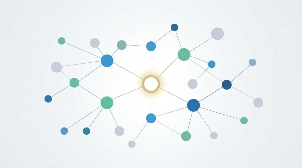 Digital network nodes illustrating entity-centric content strategies for AI search.