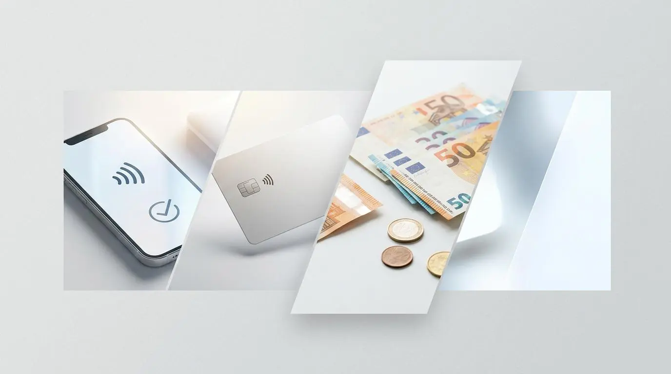 Digital payments and cash collage for financial literacy guide