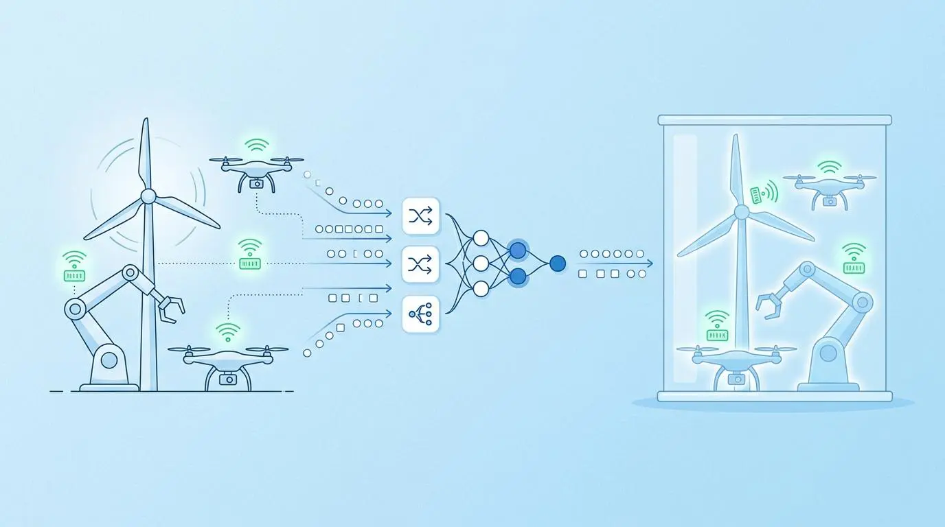 Digital twin simulation showing sensors training for real-time automated produce sorting and defect rejection.
