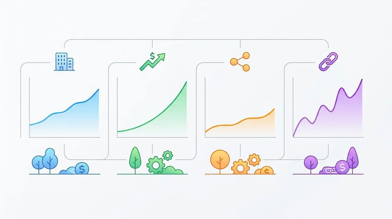 Multiple income stream charts with diversified assets showing financial growth. By Andres SEO Expert.
