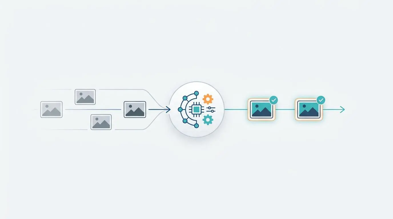 Edge computing server processes images, injecting author bios and social links for E-E-A-T.