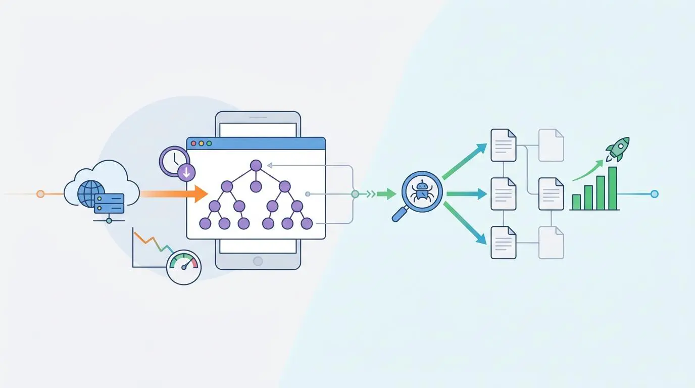 Illustrating edge DOM injection latency and crawl performance impact on data updates.