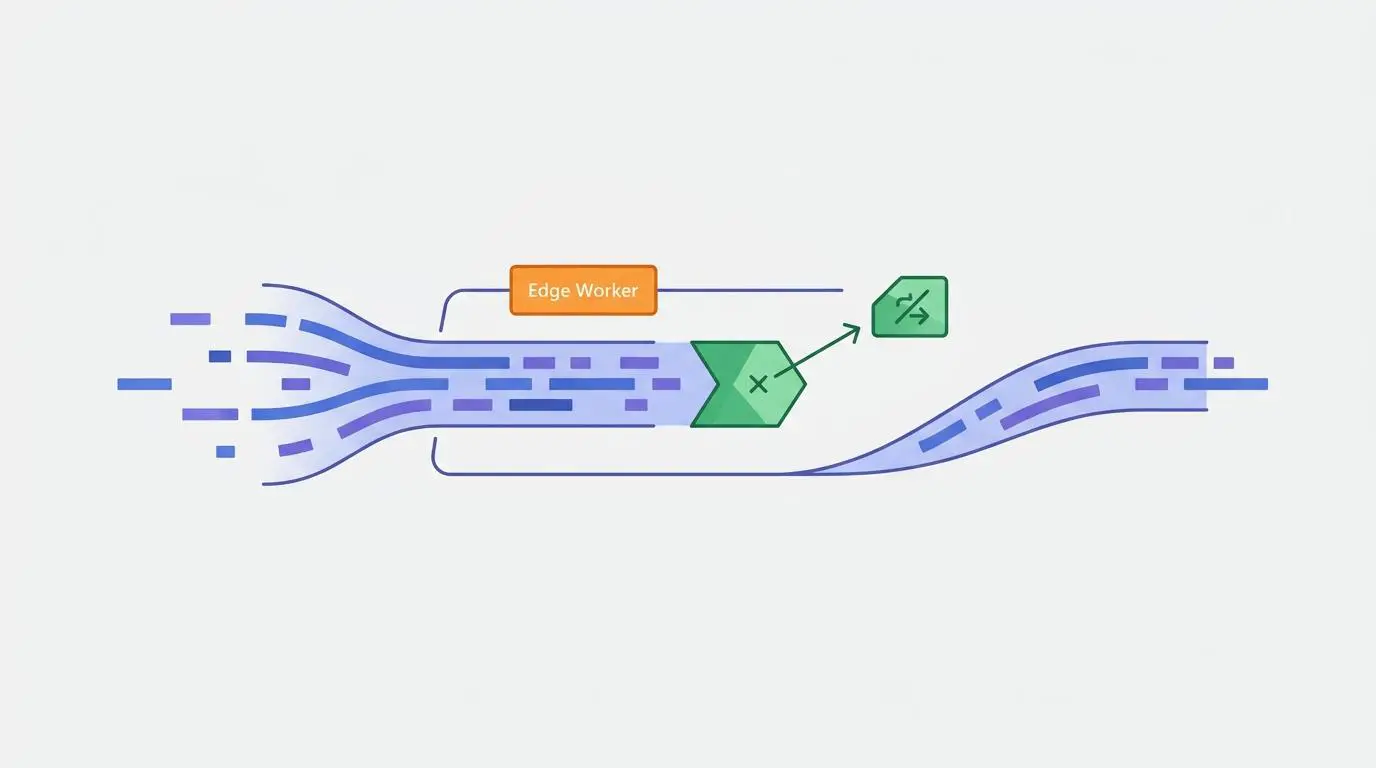 Edge worker intercepts HTML stream DOM nodes for dynamic topic updates.
