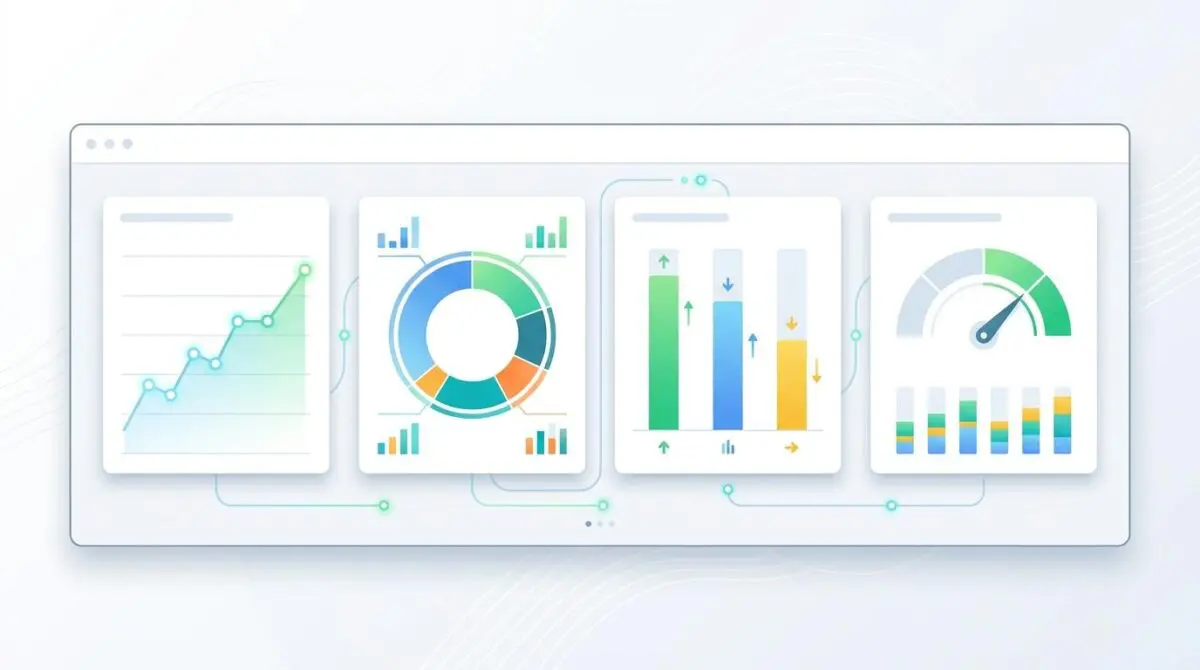 Corporate dashboard visualizing metrics for measuring employee morale, featuring graphs and gauges.