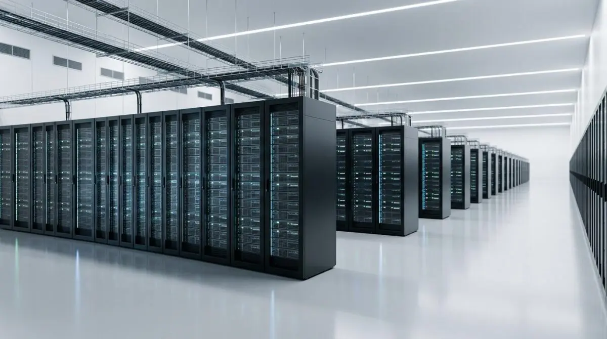 Enterprise AI supercomputer infrastructure deployment in a modern data center.