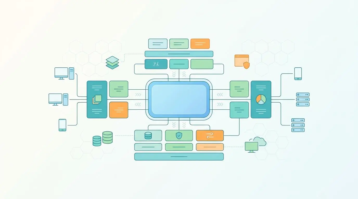 Diagram illustrating a centralized enterprise operating system architecture, crucial for the best SaaS tools for remote collaboration.