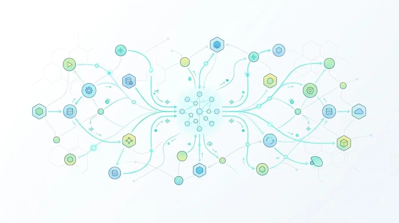 Event driven mesh software integration architecture for moving from monolithic to composable stacks.