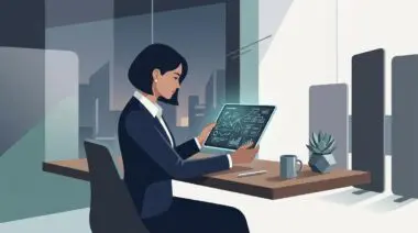 Executive analyzing complex digital charts, demonstrating how to read between the lines of corporate-speak.