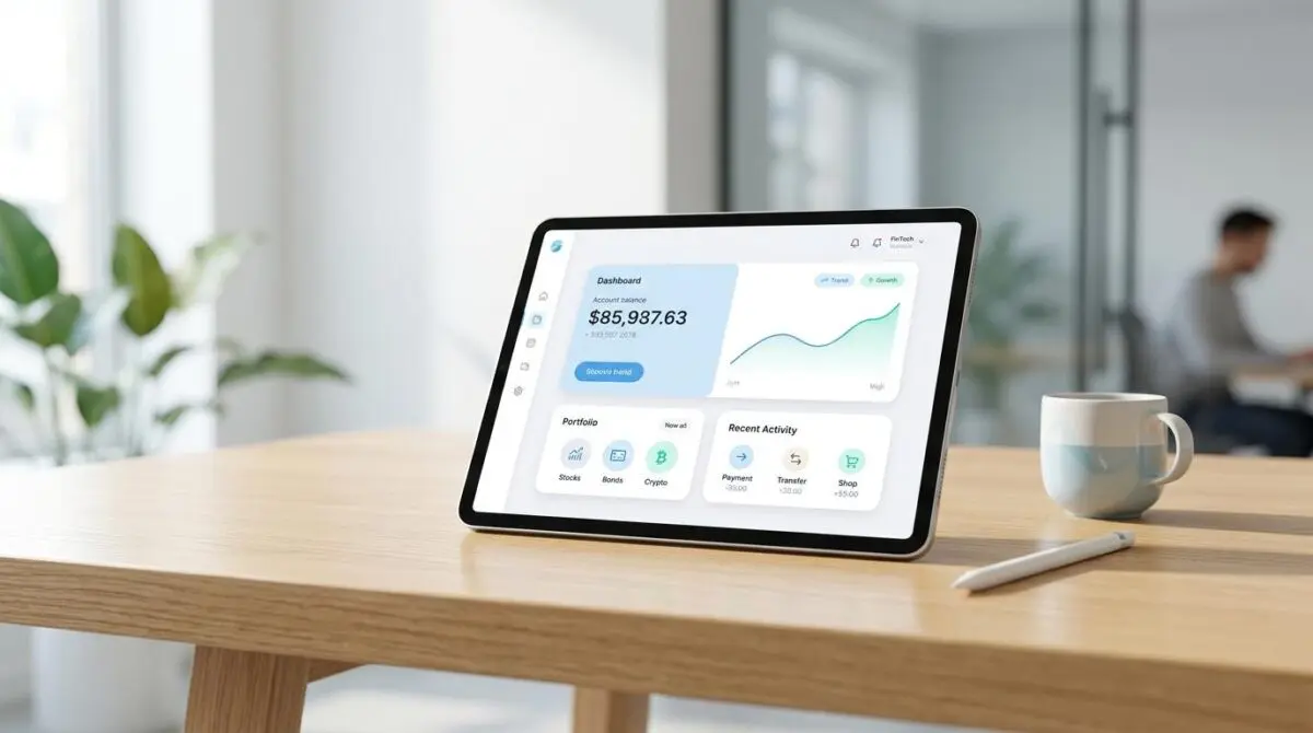 Tablet displaying a user-friendly financial dashboard, illustrating how FinTech companies design intuitive financial products.