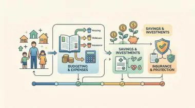 Financial planning flowchart for expanding household dependents, showing budgeting, savings, and insurance.