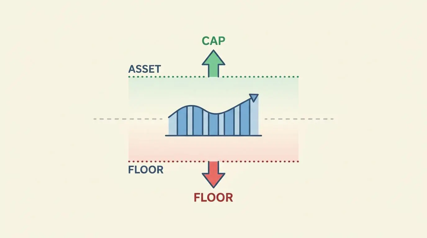 Financial chart showing growth capped and floored for portfolio protection, aiding recovery plans.
