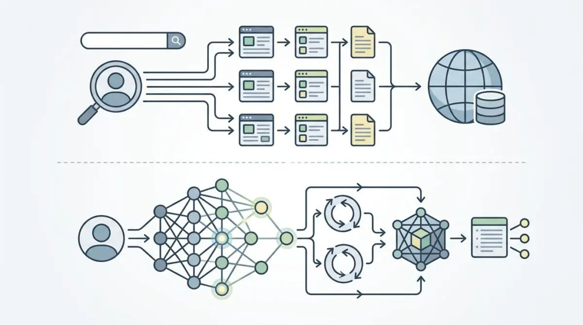 Generative Engine Optimization vs. traditional SEO: AI networks meet search indexing.
