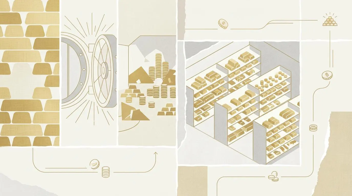 Collage of gold vaults and stacks illustrating the intellectual arguments against extreme wealth concentration.