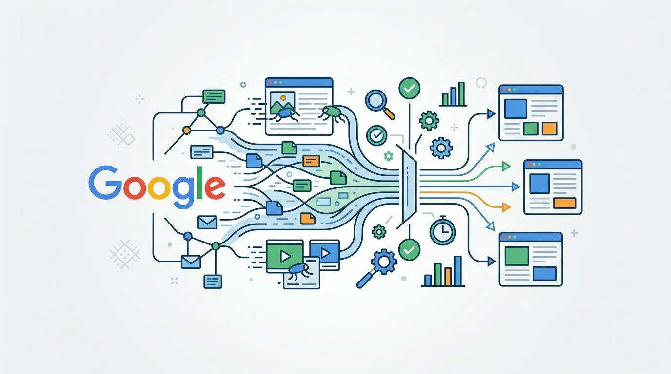Illustration depicting Googlebot crawlers optimizing crawl budget with anomaly detection. By Andres SEO Expert.