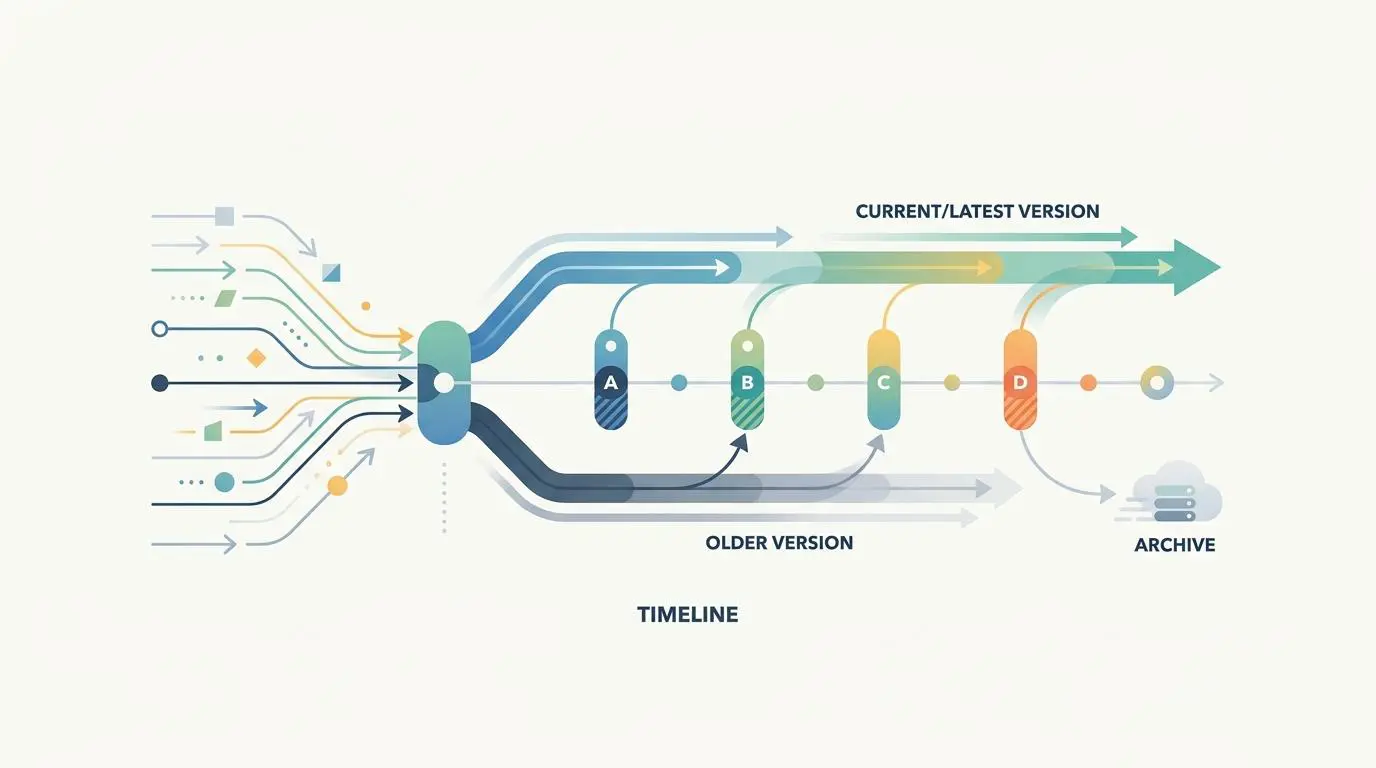HubSpot API versioning diagram showing transition from older to current/latest versions with archiving.