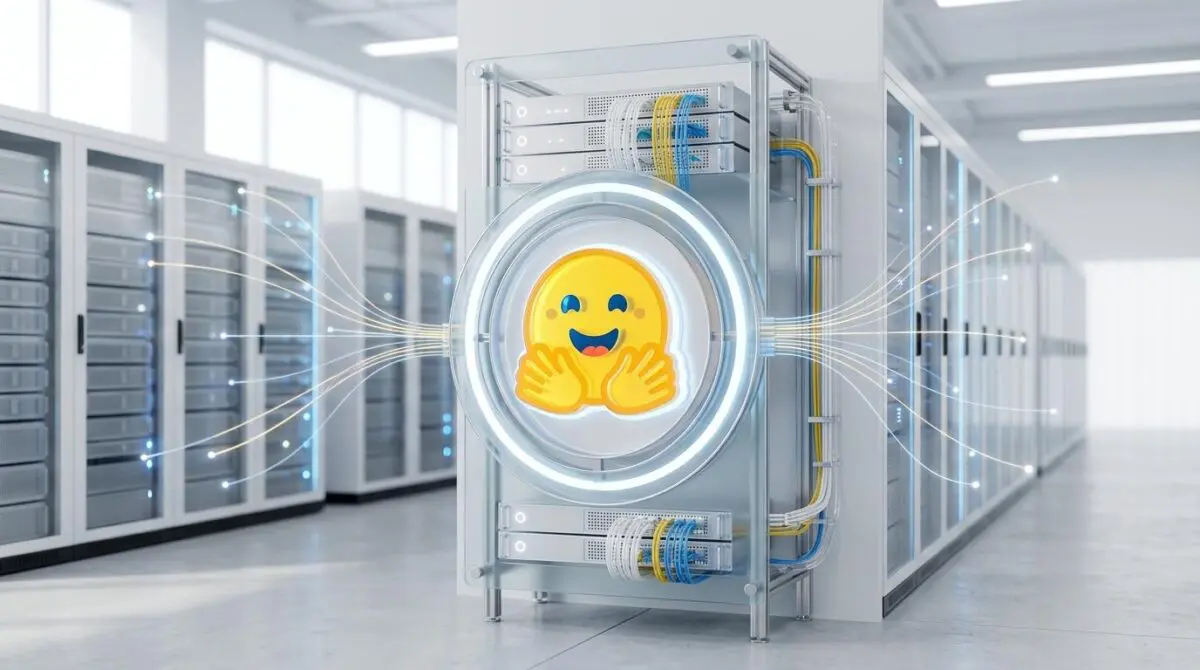 Hugging Face Hub community ecosystem infrastructure with emoji data flow.