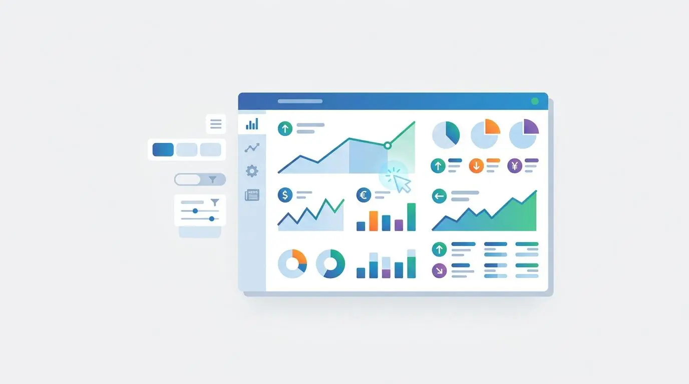 Interactive digital dashboard with market data graphs, reinforcing lessons from shareholder letters. By Andres SEO Expert.