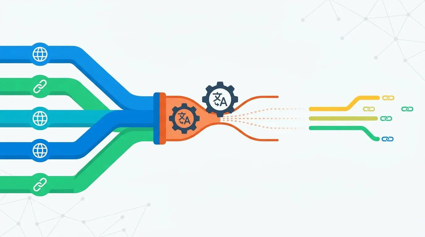 Visualizing the localization bottleneck in international link building workflows with translation gears.