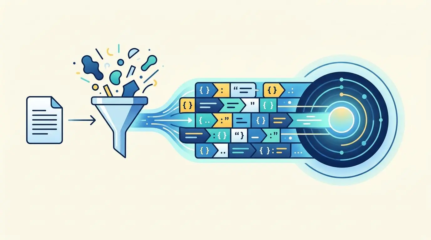 Structured JSON data injection through a funnel for RAG ingestion, impacting search engine market share.