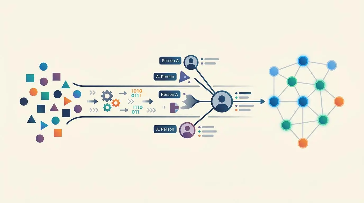 Knowledge graph automation and entity resolution system processing abstract data into a structured network for search engine algorithms.