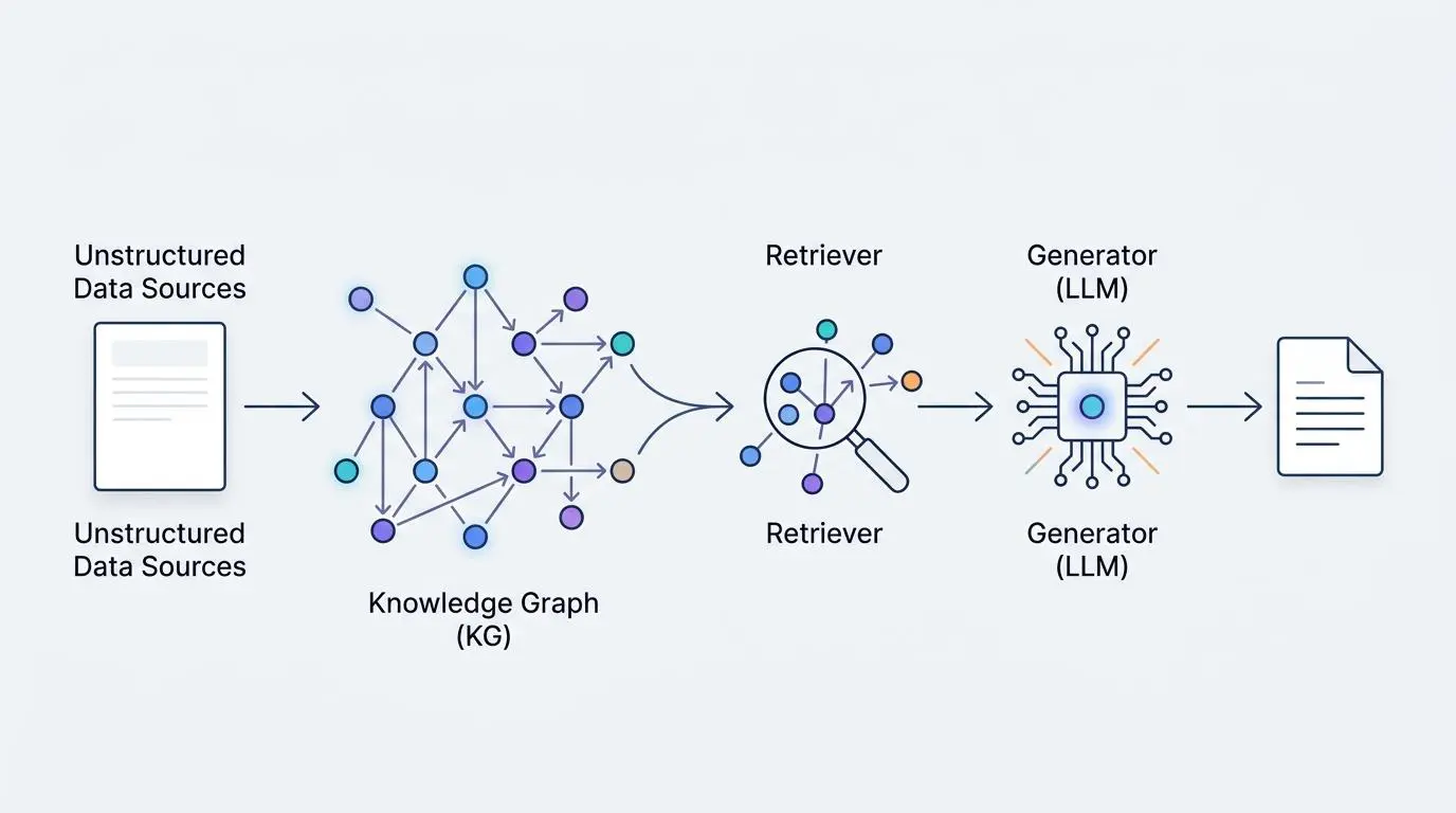 Knowledge graph ontology for retrieval augmented generation, illustrating AI search engine processes.