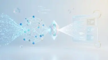 Abstract network transforming data through a crystal into structured RAG outputs.