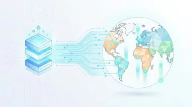 Server stacks sending data streams globally, illustrating how LLM model updates affect GEO rankings.