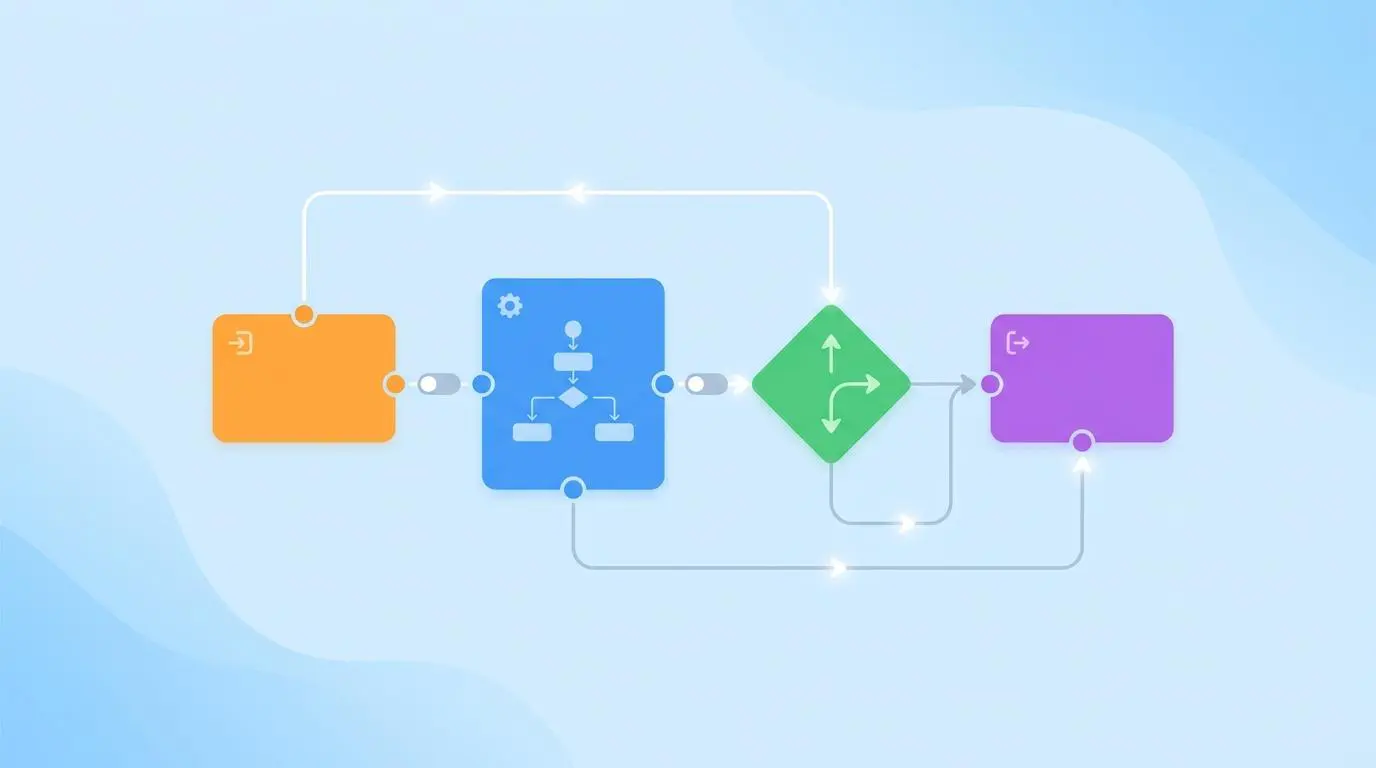 Low code interface for visual logic, illustrating the evolution from BPM to DPA for end-to-end automation.