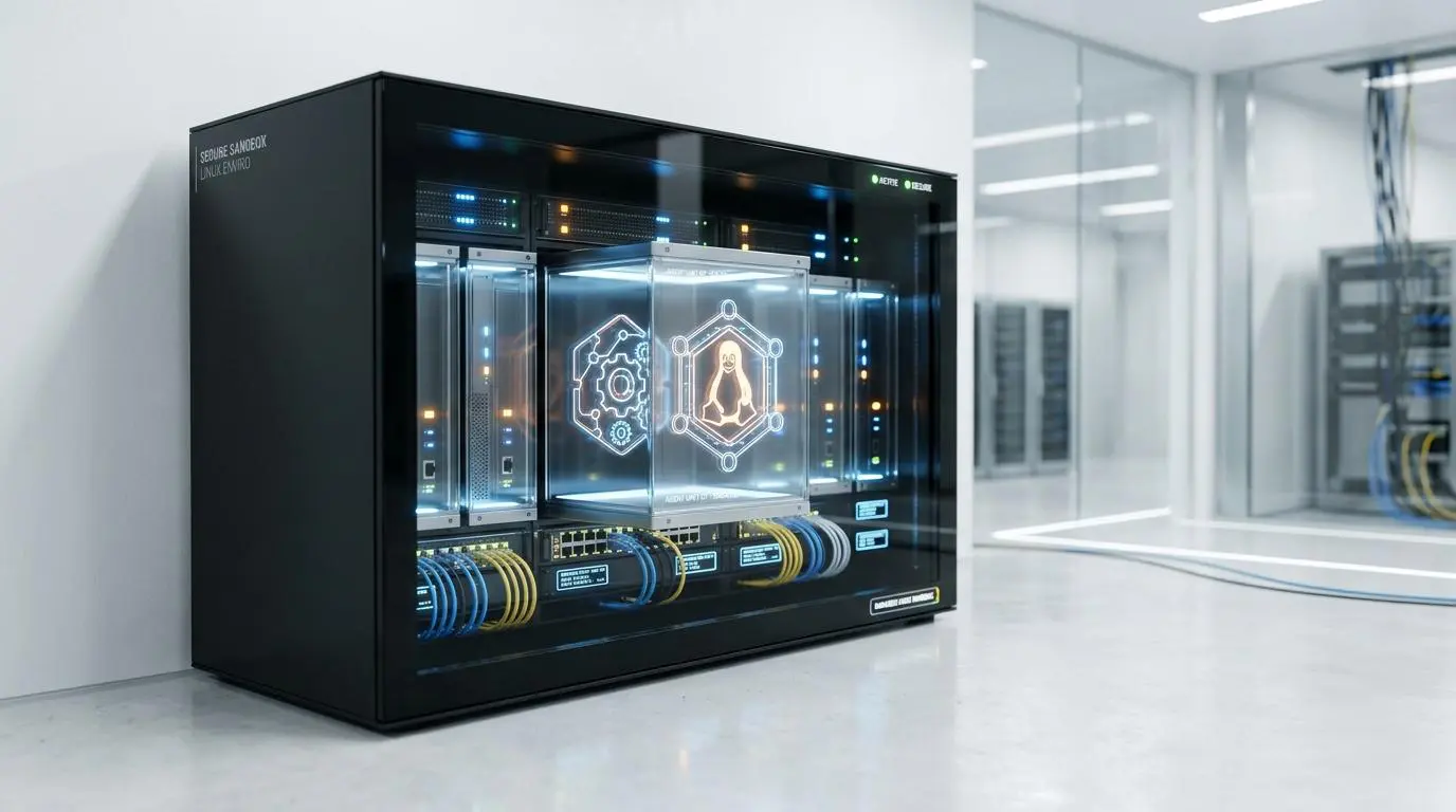 Secure Linux sandbox environment visualizing autonomous agent tech for Google Gemini.