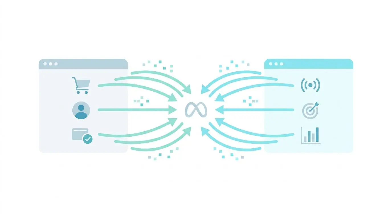 Meta Conversion API data loop: website behavior to AI analysis for automated abandoned cart recovery.
