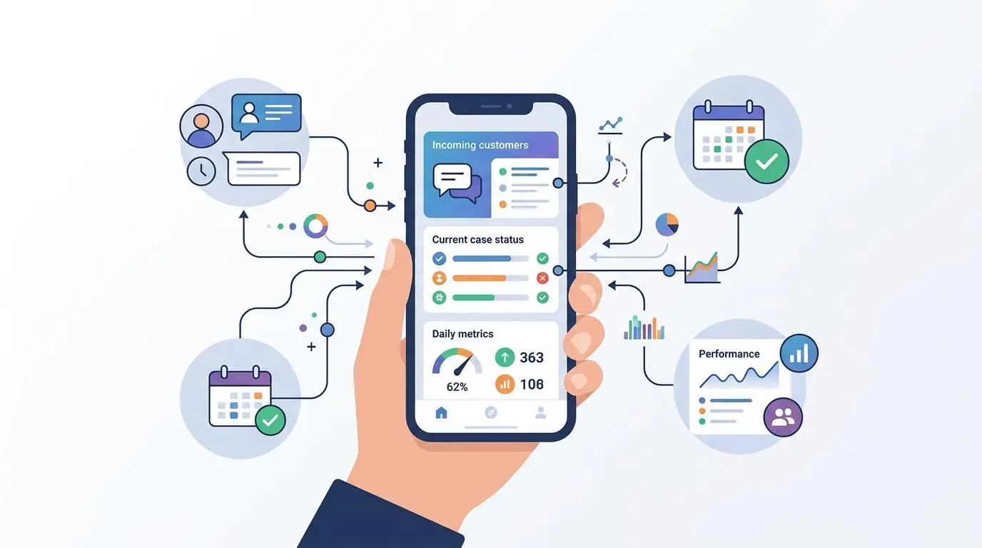 AI-powered mobile dashboard for real estate agents, displaying property valuation leads and workflow.