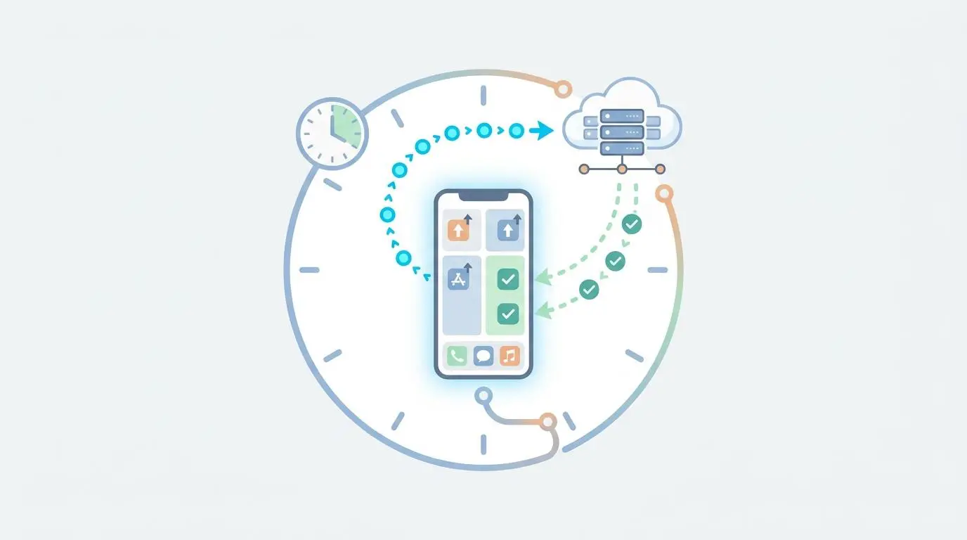 Mobile banking app background refresh logic for real-time credit card blocking due to geolocation mismatch.