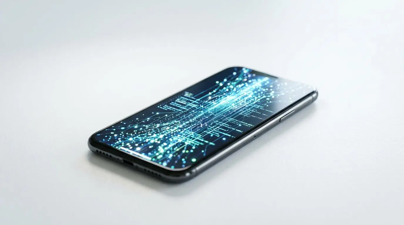 Baidu Ernie Bot Platform: Massive digital data flow visualized on a mobile screen.
