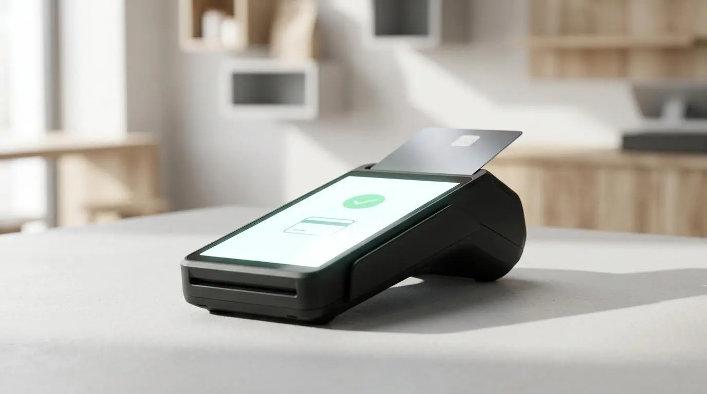 Mobile point of sale terminal processing a payment with a credit card, showcasing the best retail POS systems.