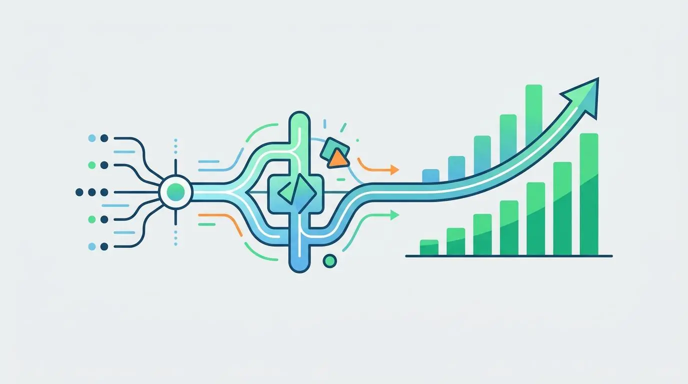 Multimodal AI overview showing organic traffic lift chart with data flow, powered by programmatic SEO workflows.